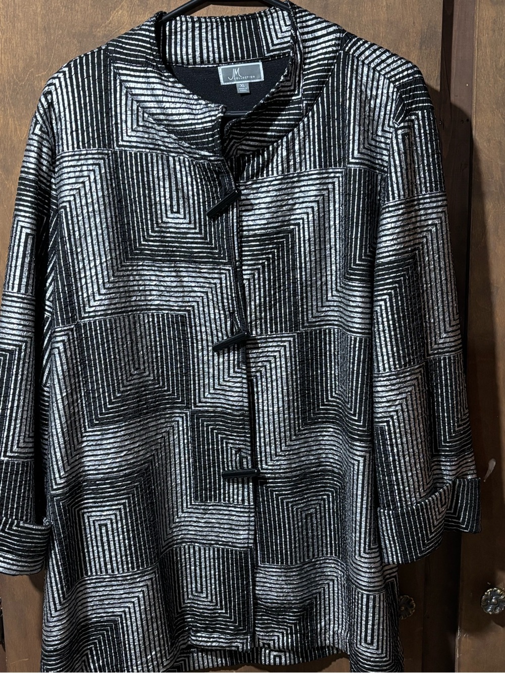 JM Collection Black and Silver Metallic Striped Jacket/Blouse